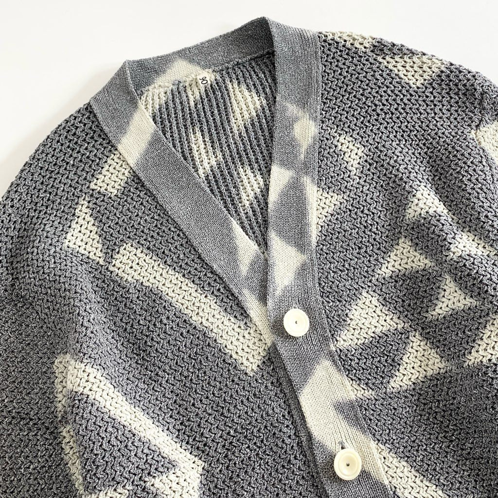 71g3 《美品》 KHOKI コッキ Washi knit cardigan 和紙 ニット カーディガン 総柄 羽織 22SS-K-03 1 グレー メンズ