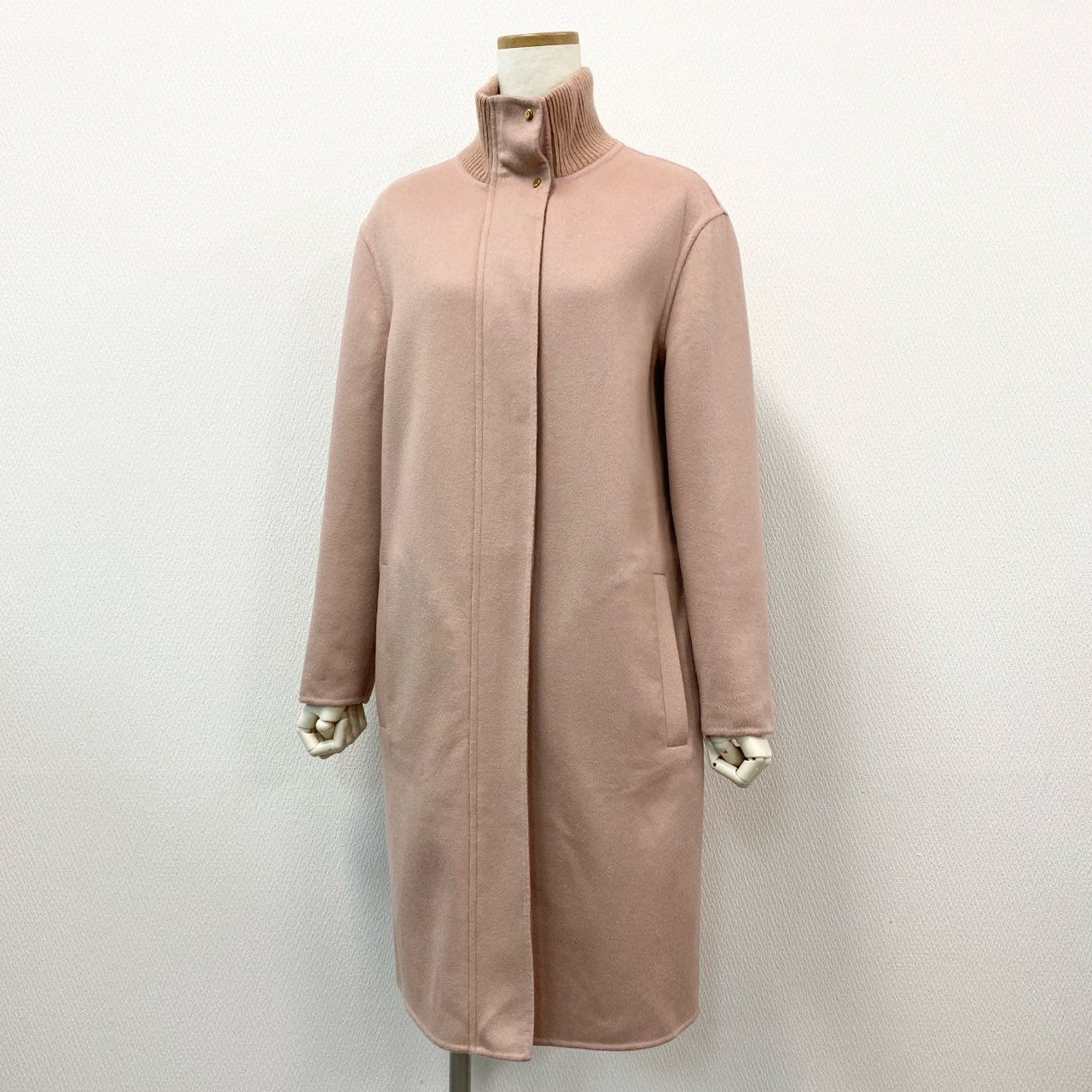 72a14 《美品》 AGNONA アニオナ カシミヤ100％ ジップコート 38 ピンク イタリア製 ハイネック アウター 冬