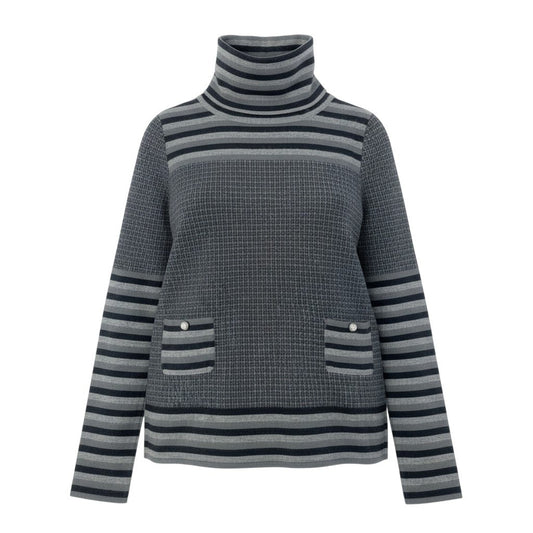 38a15 CHANEL シャネル ココマークボタン ボーター カシミヤセーター タートルネック L相当 グレー カシミヤ100 レディース ニット トップスta1