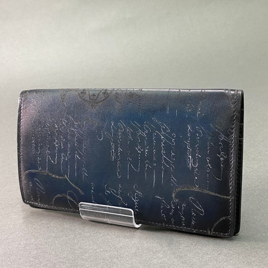 g29《美品》 BERLUTI ベルルッティ Ebene エベネ カリグラフィー 長財布 ロングウォレット ネイビー レザーt18r
