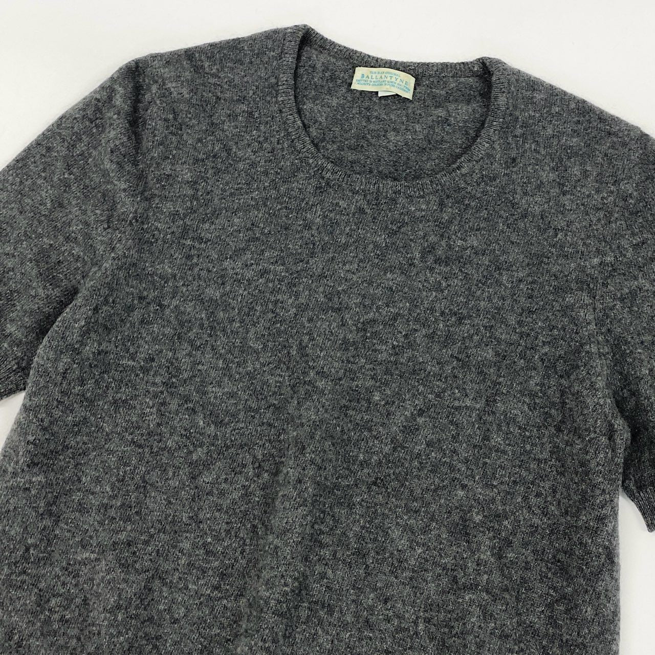 70i2 BALLANTYNE バランタイン 英国製 総カシミヤ 半袖ニット セーター トップ 38 Mサイズ グレー カシミア100 cashmere レディースo07t