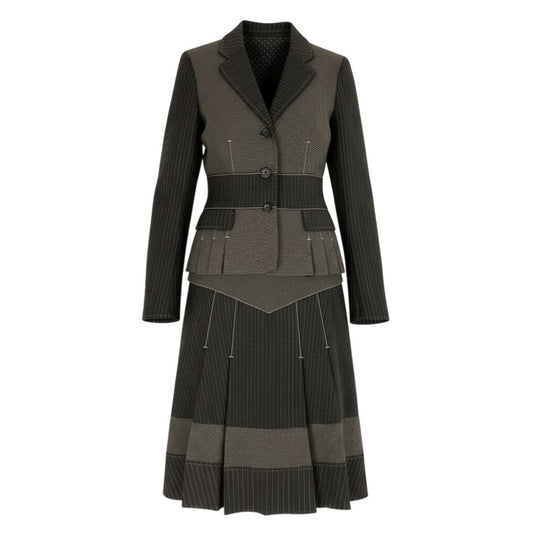 30b11【美品】MOSCHINO モスキーノ スカートセットアップ ジャケット プリーツスカート パッチワークデザイン Sサイズ相当/40サイズ ブラウン系 画像参照 レディース 女性用u02t