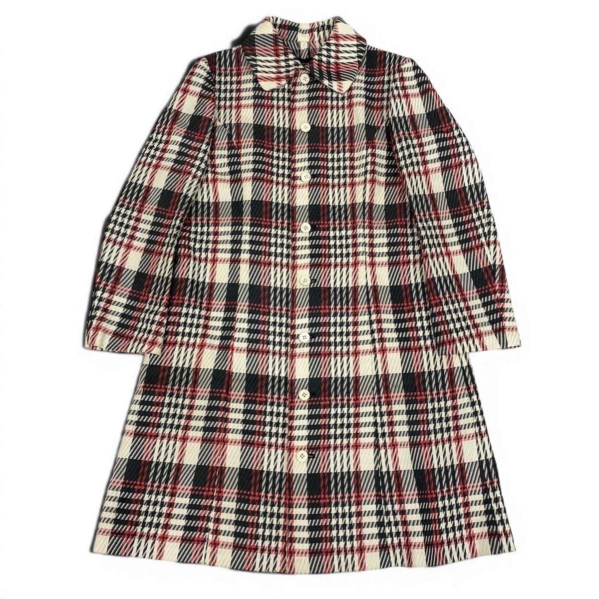 Af8 tricot COMME des GARCONS トリココムデギャルソン AD1996 90s チェック柄 ロングコート 日本製  TO-100060 ブラック レッド ホワイト ポリエステル レディースnu1