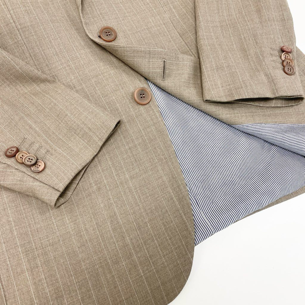 54l28 GIORGIO ARMANI ジョルジオアルマーニ スーツセットアップ テーラードジャケット スラックスパンツ ストライプ イタリア製 50サイズ ベージュ メンズ 男性用o07t