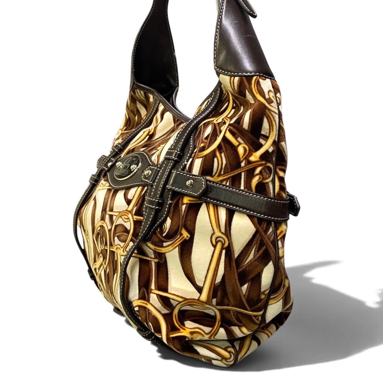 h29【美品】GUCCI 85th 2006 Horsebit HOBO トートバッグ ベロア レザー レディース 女性用ta1
