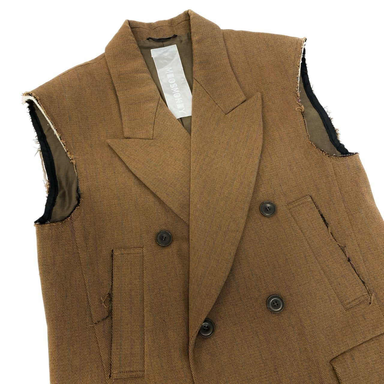 15c5 MIOSMOKEY ミオズモーキー 22AW カットオフ ベスト STRIPE CUT OFF GILET ロングジレ サイズ36 ベージュ レディース アウターk02i