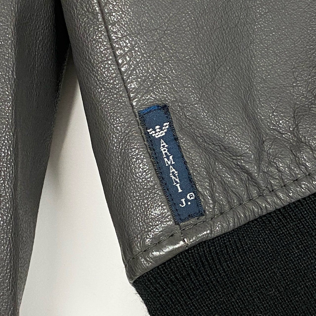 8j10 ARMANI JEANS アルマーニジーンズ レザージャケット ドリズラージャケット ハリントンジャケット 90's アーカイブ スウィングトップ Sサイズ グレーブラウン メンズu02t
