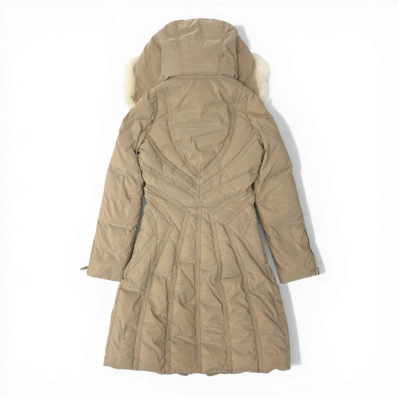 79c26 ERMANNO SCERVINO エルマンノシェルビーノ ダウンコート ダウンジャケット ウエストベルト フーディー アウター 42サイズ ピンクベージュ ポリエステル100％ レディース 女性用u02t