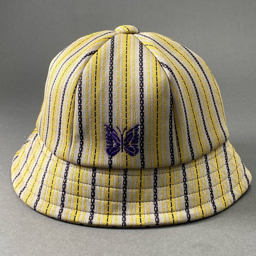 3f23 Needles ニードルス Bermuda Hat バルミューダハット バケットハット 帽子 ストライプ MR070 Lサイズ イエロー グレー ポリエステル