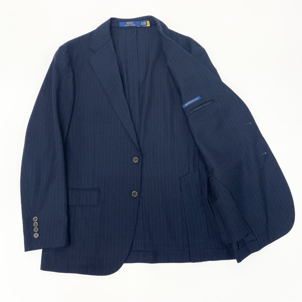 54l28 POLO RALPH LAUREN ポロラルフローレン PERFORMANCE SUIT テーラードジャケット アンコンジャケット ストライプ柄 シングル 2B メンズ 紳士服 大きいサイズ XL ネイビー ウール100％o07t