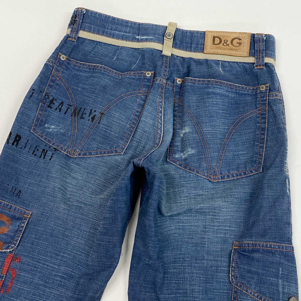 84L19 DOLCE&GABBANA ドルチェアンドガッパーナ 00`s vintage ダメージデニム カーゴパンツ ペイント加工 29 / 43 インディゴブルー コットン100％k02i