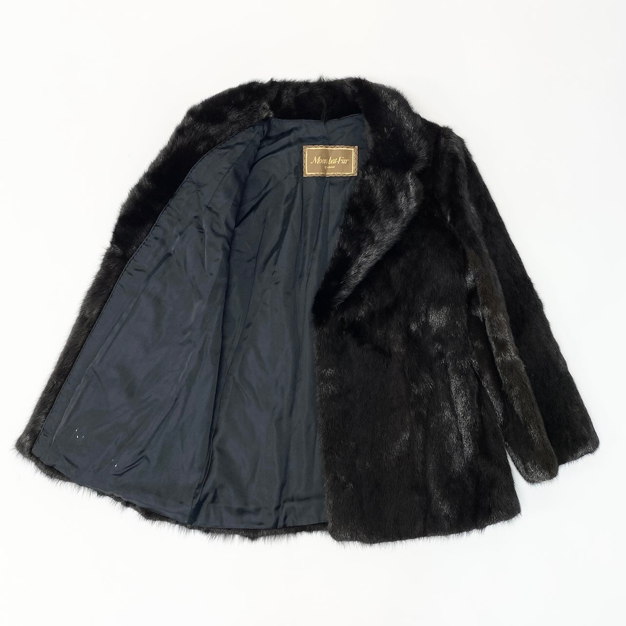 57c24 Moonbat Fur 金タグ ダークミンク ファーコート サイズ11 ブラック 本毛皮 Mink Fur Coat 毛質◎t18r
