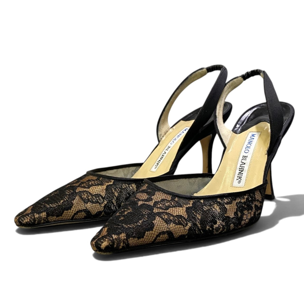 i2 MANOLO BLAHNIK マノロ・ブラニク レース素材 スリングバッグ ミュール サイズ36 1/2 ブラック レディースk02i