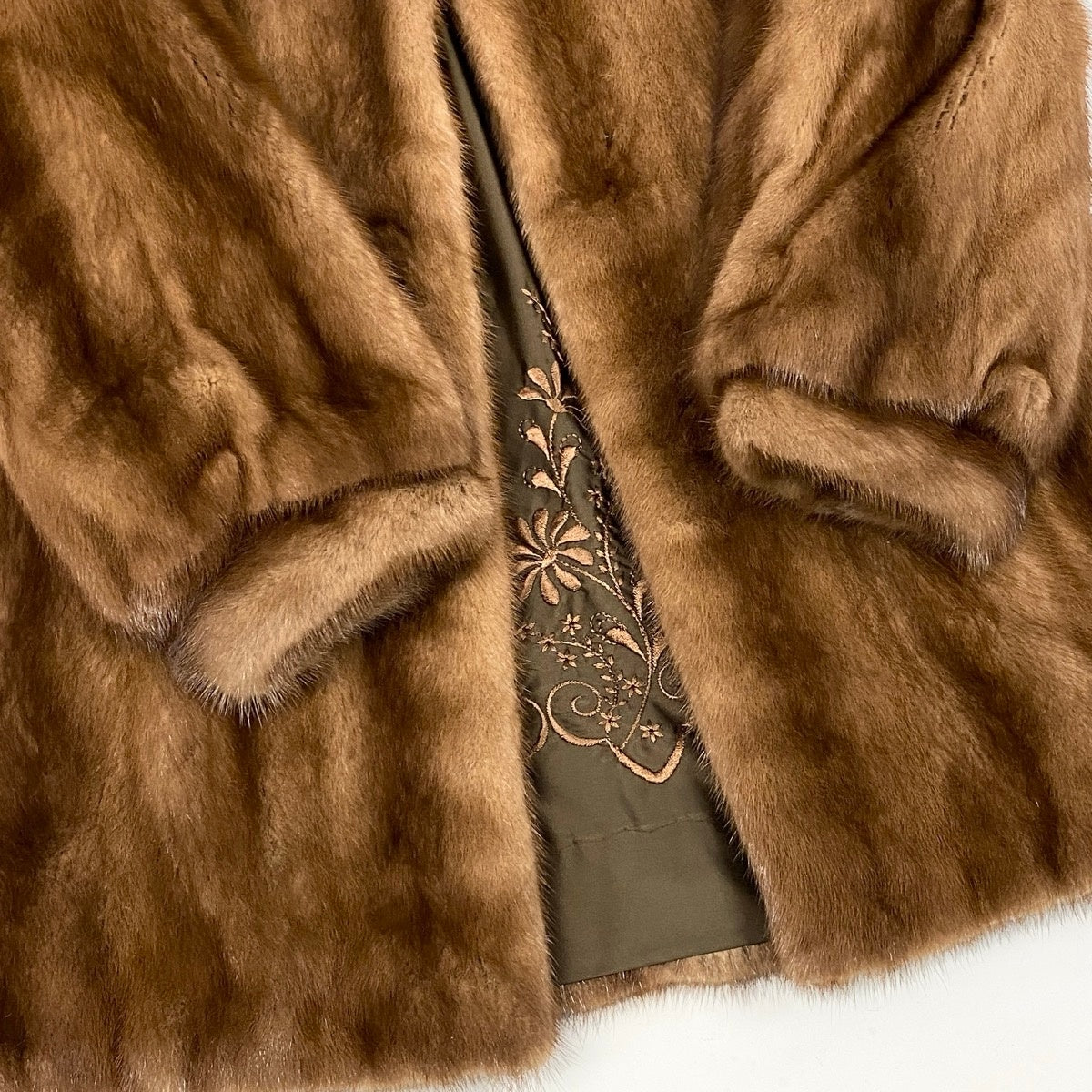 85g8 裏豪華刺繍 パステルミンク ロングファーコート サイズ11 茶系 本毛皮 Mink Fur Long Coatt18r