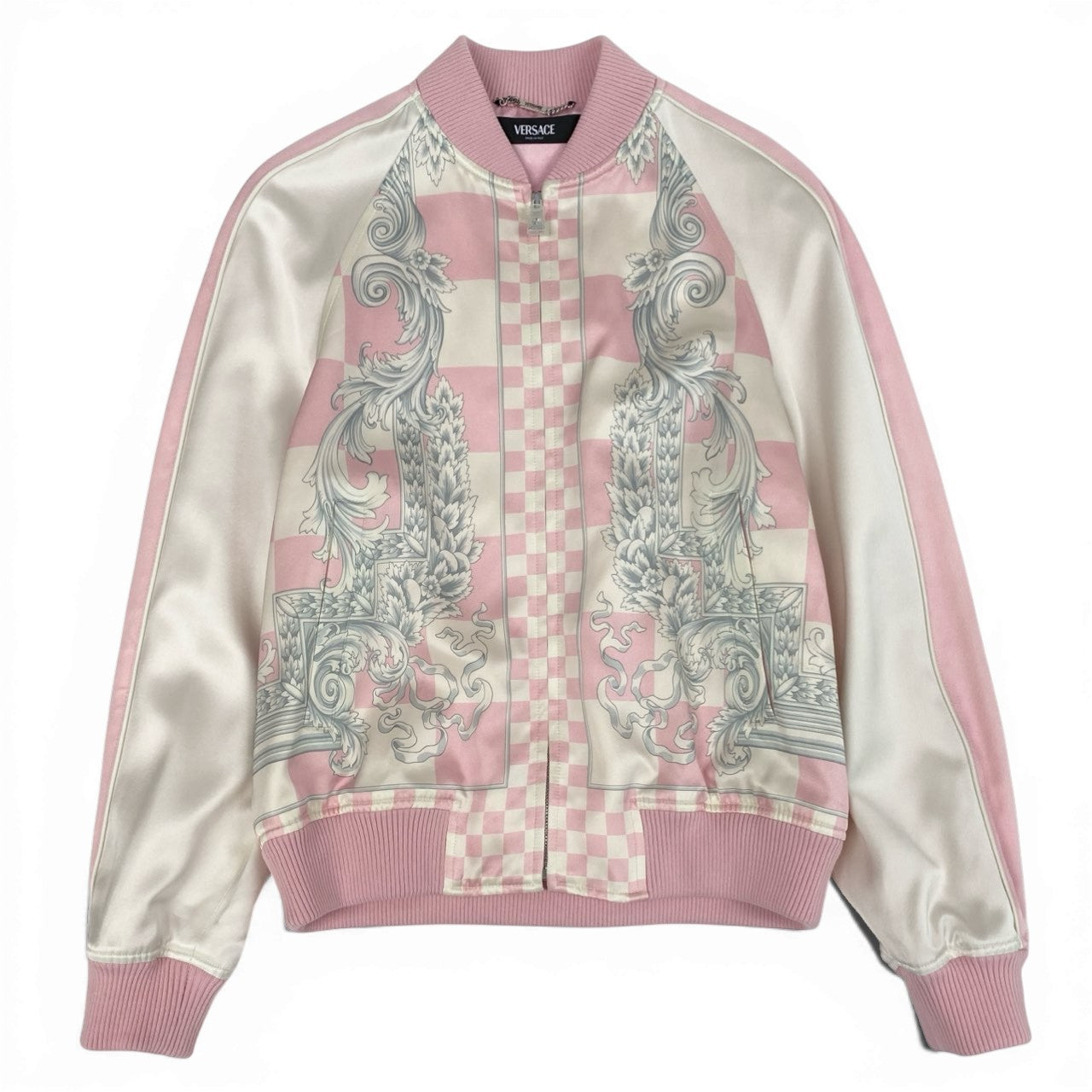 Ab10【新品保管品】VERSACE ヴェルサーチ ボンバージャケット バロッコプリント ブルゾン イタリア製 38サイズ ピンク ホワイト レーヨン100％ レディース 女性用k02i