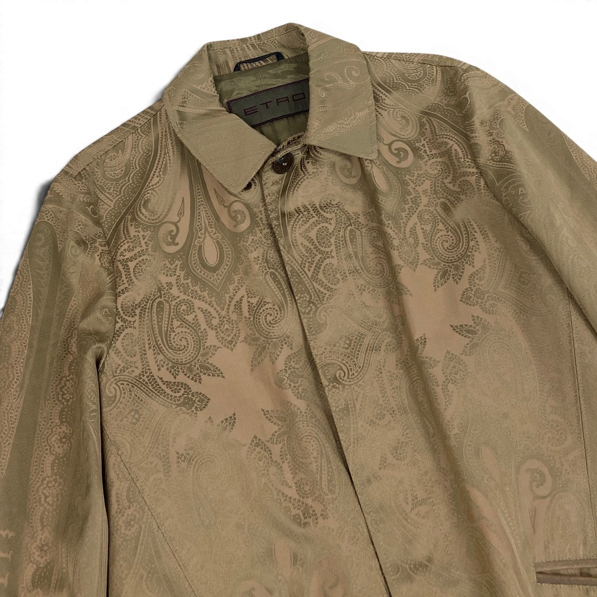 4g2 ETRO エトロ ペイズリー柄 ステンカラーコート 比翼ボタン サイズ50 ベージュ メンズ 紳士服u02t
