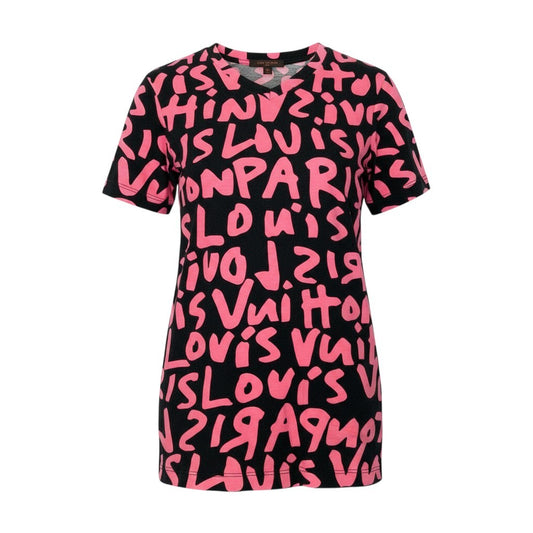 86a15 【Vintage】LOUIS VUITTON ルイヴィトン グラフィティ 半袖Tシャツ サイズXS ブラック ピンク レディース トップスk02i