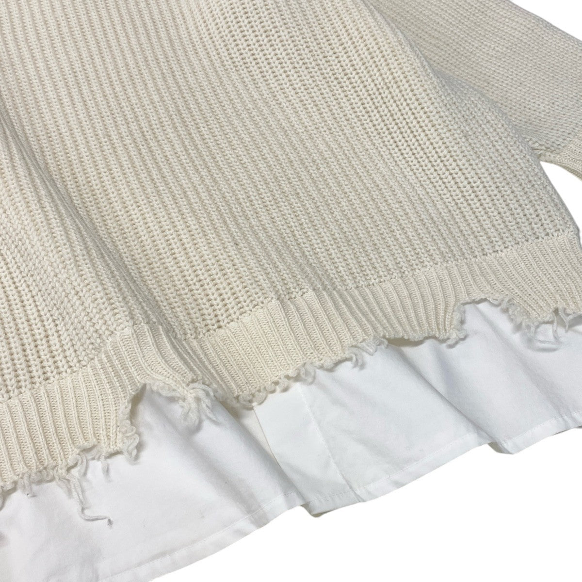 Mi13 MM6 Maison Margiela メゾンマルジェラ ニットセーター レイヤード ウールニット ダメージ加工 Shirt Bottom Sweater S アイボリー ホワイト メンズ 男性用k02i