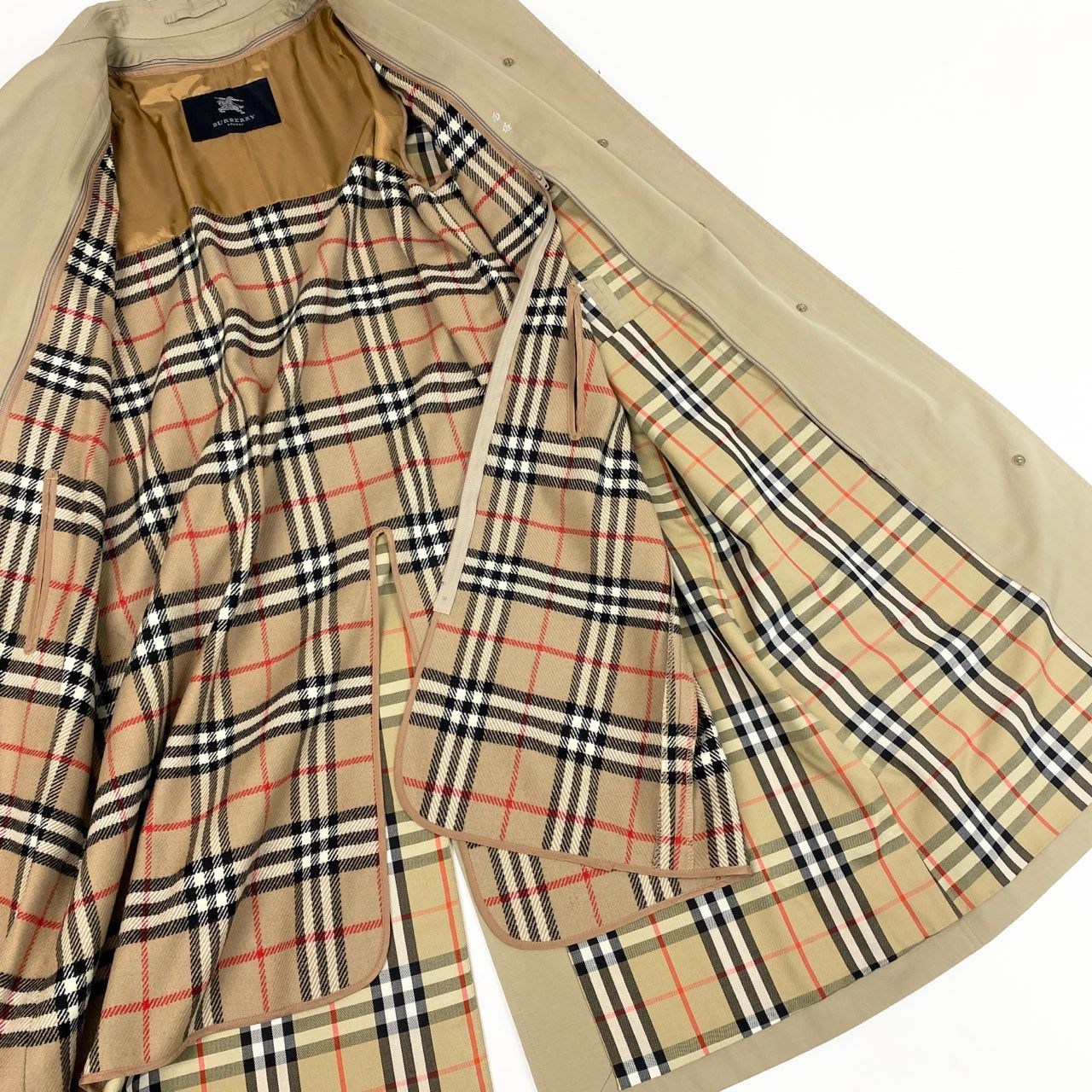 Ab13【美品】BURBERRY LONDON バーバリーロンドン ステンカラーコート ノバチェック Classic Balmacaan Coat Beige 11AR ベージュ レディース 女性用ta1