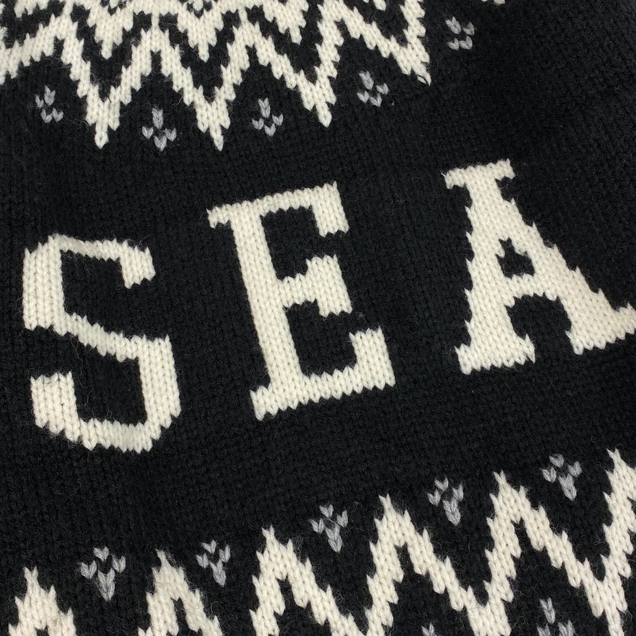 49L8 【美品】WIND AND SEA ウィンダンシー ノルディックセーター ニットセーター クルーネック 厚手 WKN-23-Q2-KN-03 Lサイズ ブラック ホワイト メンズo07t