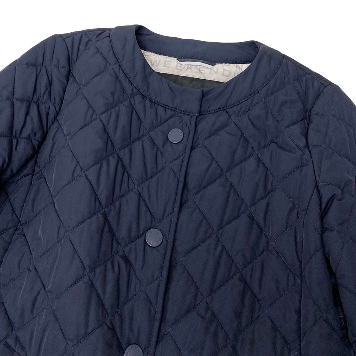 41i27 WEEKEND MaxMara ウィークエンド マックスマーラ キルティングジャケットコート 中綿ジャケット ミドル丈 サイドラインロゴ 38サイズ ネイビー ポリエステル100％ レディース 女性用u02t
