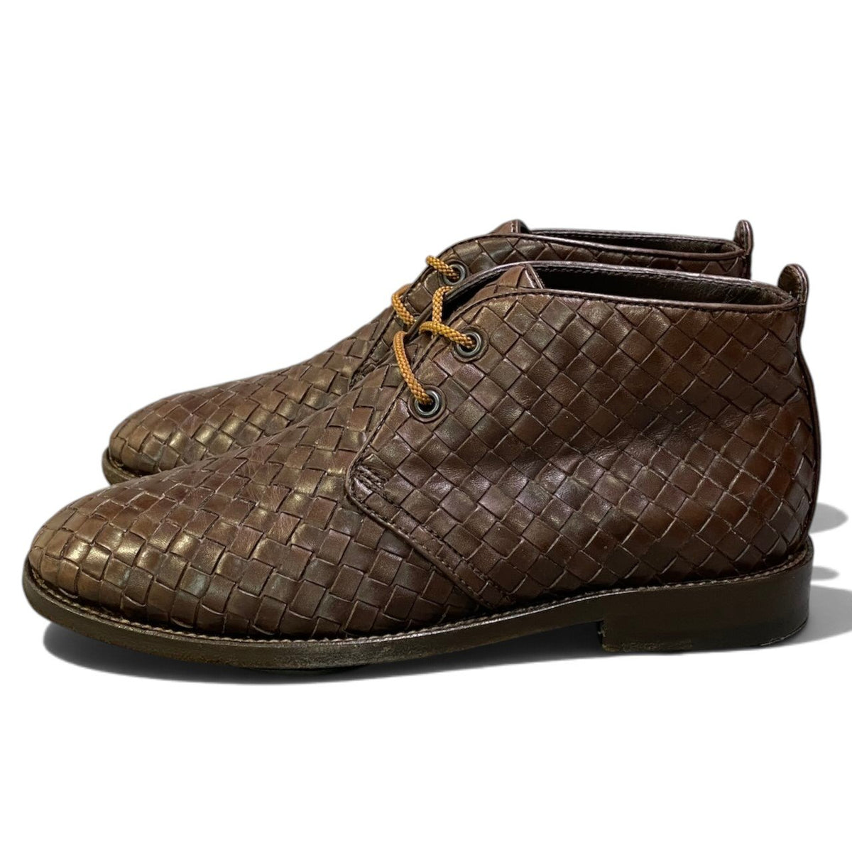 1j2 BOTTEGA VENETA ボッテガヴェネタ チャッカブーツ イントレチャート レザーシューズ イタリア製 38 1/2サイズ ブラウン レザー メンズ 男性用u02t