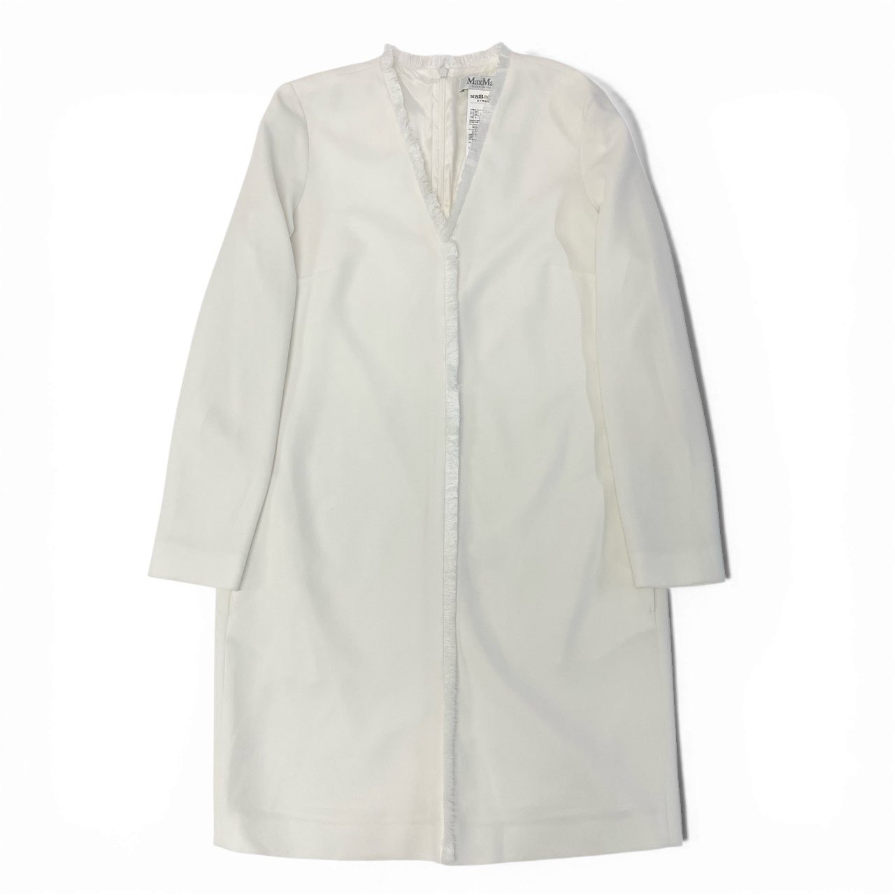 59a21【新品】Max Mara マックスマーラ フリンジデザイン 長袖ワンピース バックジップ サイズ40 ホワイト レディース 女性用 トップスk02i