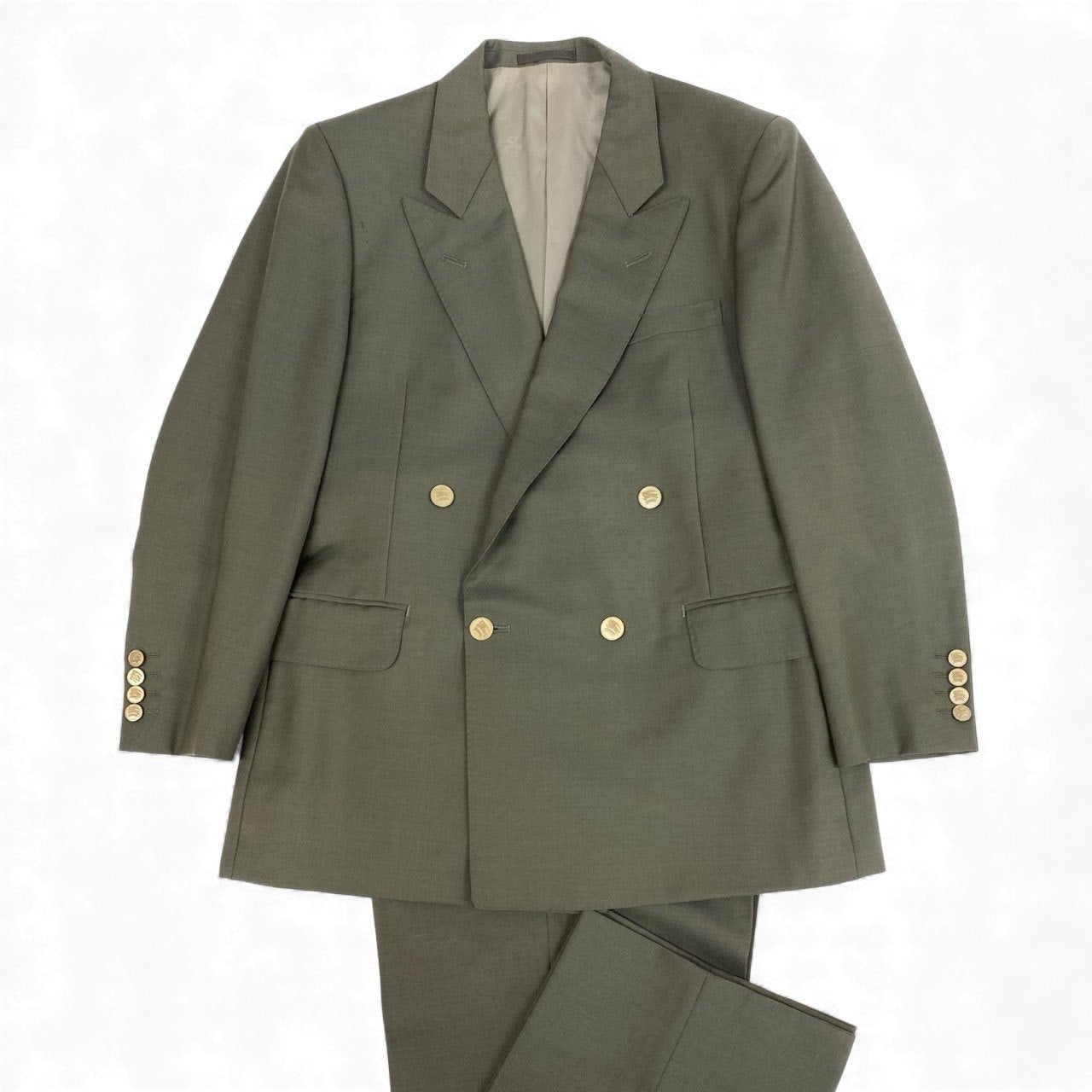 48L23 Burberry's バーバリーズ スーツセットアップ テーラードジャケット ダブルプレスト スラックス 165AB4サイズ カーキ ウール100％ メンズo07t