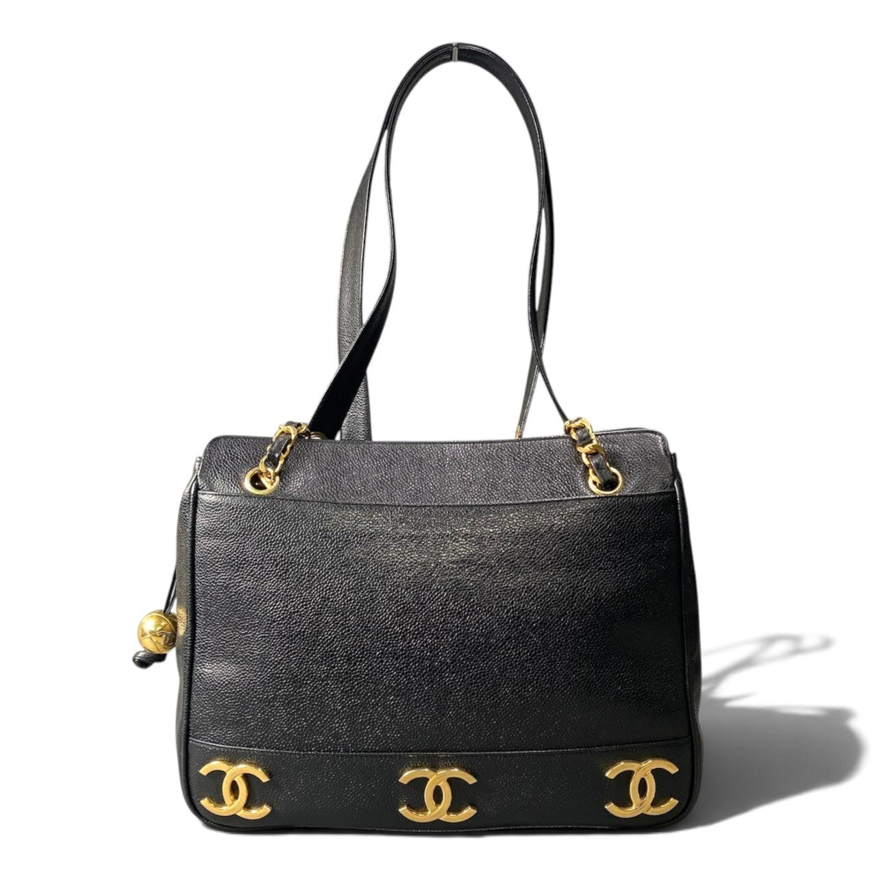 c18 CHANEL シャネル トリプルココマーク キャビアスキン ショルダーバッグ Caviar Skin Triple Coco Chain Shoulder Bag ブラック レザーt18r