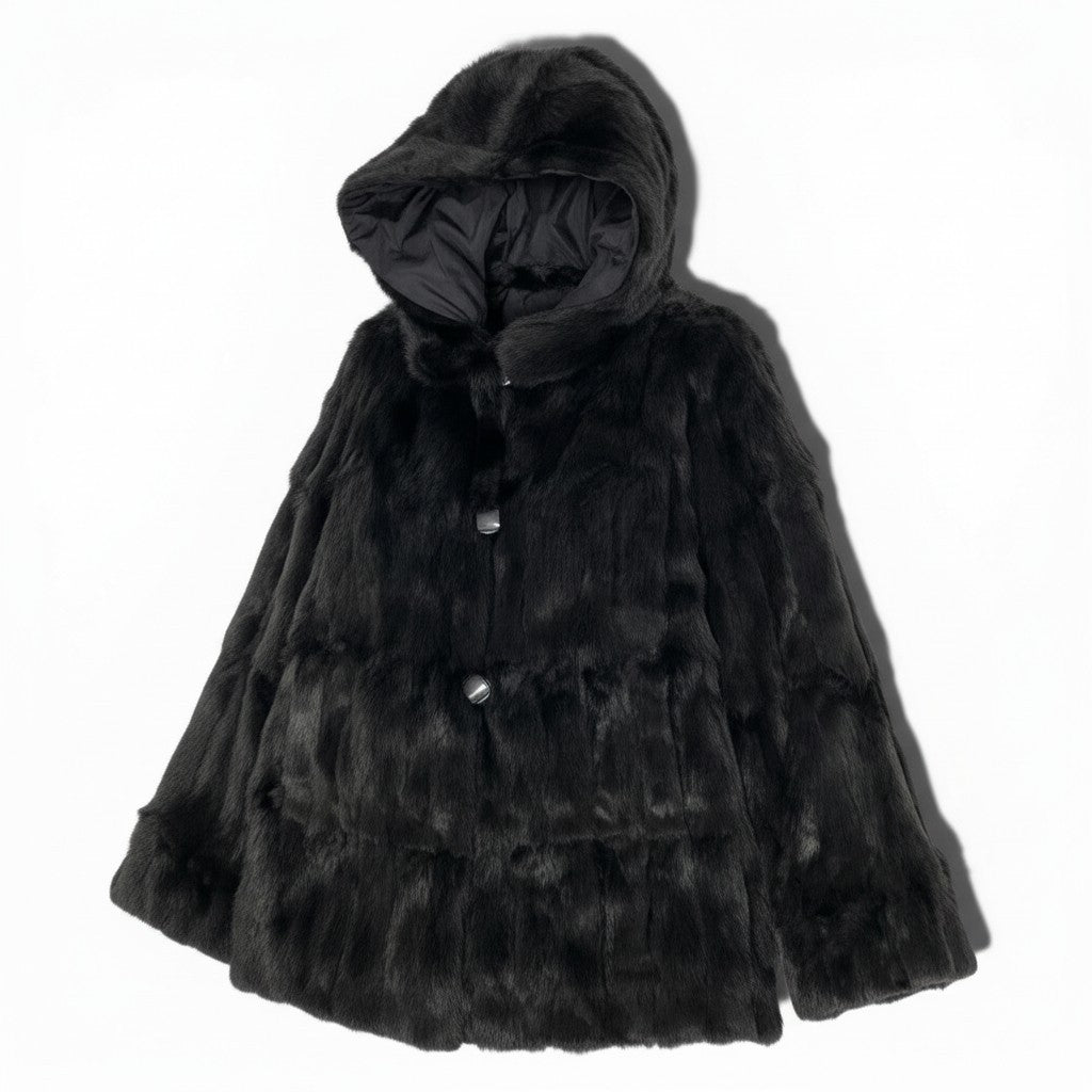 23a26 ロリスファー フード付 リバーシブル コート サイズF ブラック 本毛皮 Loris Fur Coatt18r