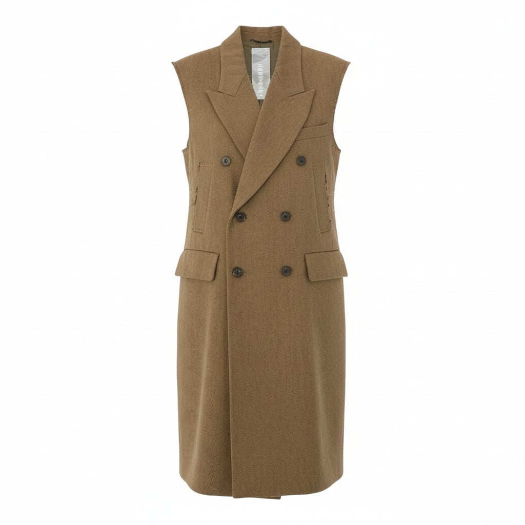 15c5 MIOSMOKEY ミオズモーキー 22AW カットオフ ベスト STRIPE CUT OFF GILET ロングジレ サイズ36 ベージュ レディース アウターk02i