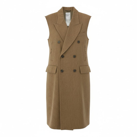 15c5 MIOSMOKEY ミオズモーキー 22AW カットオフ ベスト STRIPE CUT OFF GILET ロングジレ サイズ36 ベージュ レディース アウターk02i