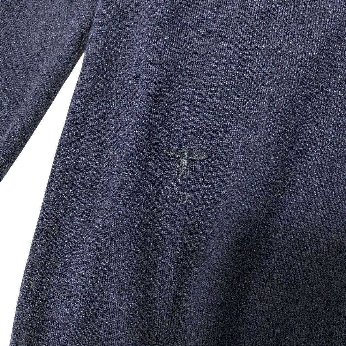 Eh10 Christian Dior クリスチャンディオール bee刺繍 ロングスリーブ ニットカーディガン 914G06AM101 イタリア製 40 ネイビー カシミヤ シルク レディースo07t