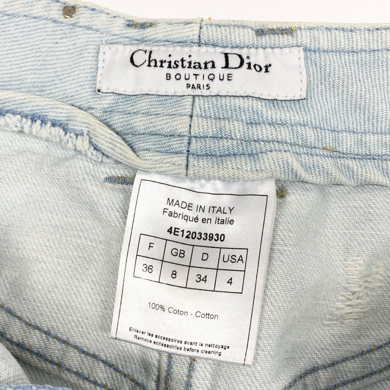 Ic6 Christian Dior クリスチャンディオール Hardcore ハードコア デニムスカート スタープレートチェーン 4E12033930 36サイズ ライトブルー コットン100％ レディース 女性用o07t