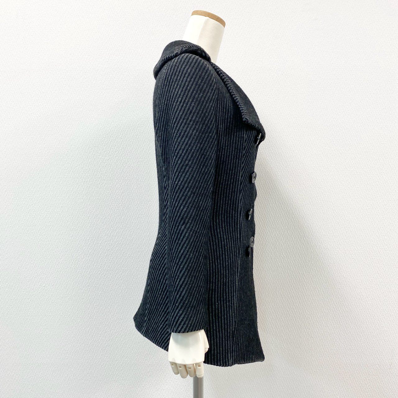 74i8 Vivienne Westwood RED LABEL ヴィヴィアンウエストウッド レッドレーベル 日本製 オーブボタン デザイン ウールコート ピーコート ジャケット 2 グレー ブラック レディースk02i