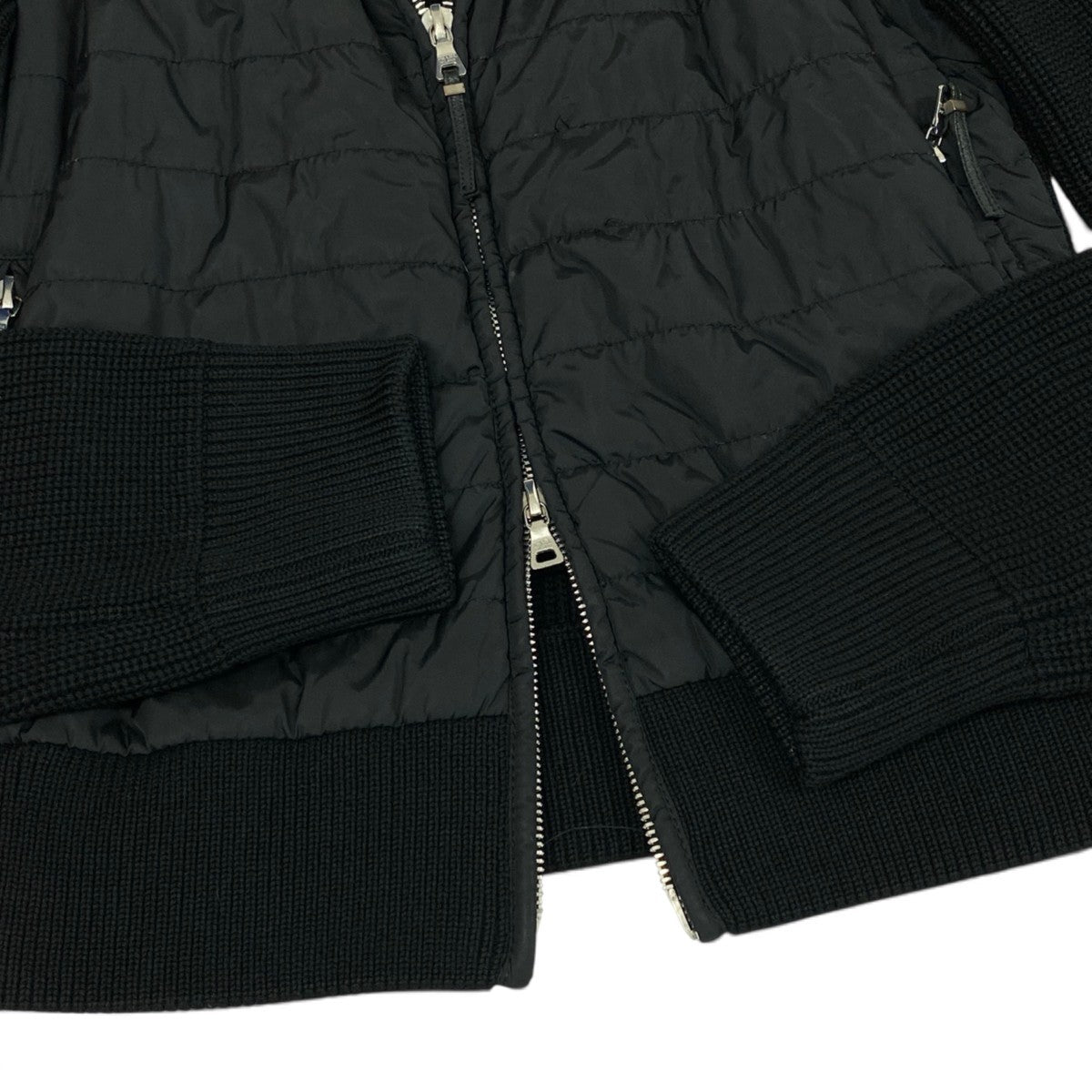Ej19 PRADA プラダ 二ット切替 ジップアップジャケット サイズ38 ブラック レディースu02t
