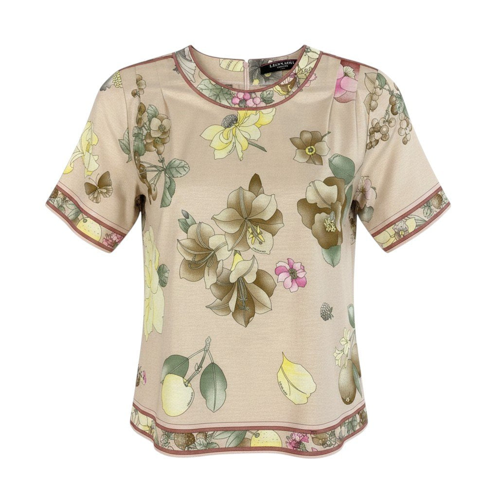 11f5 LEONARD FASHION レオナール 半袖Tシャツ カットソー 美しい花柄プリント 大きいサイズ LL ピンク系 コットン100％ レディース 女性服u02t