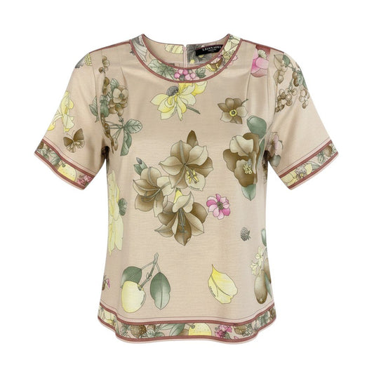 11f5 LEONARD FASHION レオナール 半袖Tシャツ カットソー 美しい花柄プリント 大きいサイズ LL ピンク系 コットン100％ レディース 女性服u02t