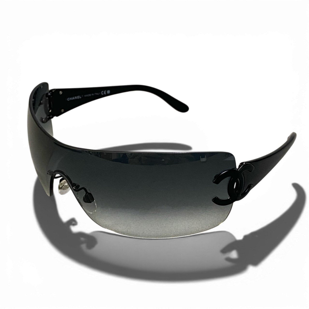 b15 《美品》 CHANEL シャネル リムレス ココマーク サングラス アイウェア 4119 LARGE ブラック レディースta1