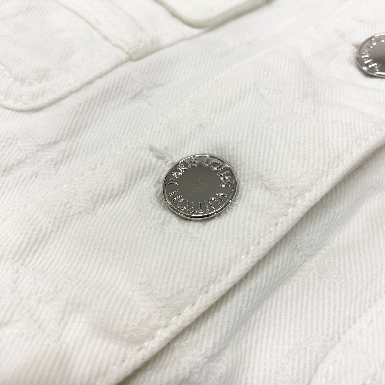 11k28 LOUIS VUITTON ルイヴィトン 半袖デニムジャケット モノグラム ジャガード 38 ホワイト コットン レディース イタリア製u02t