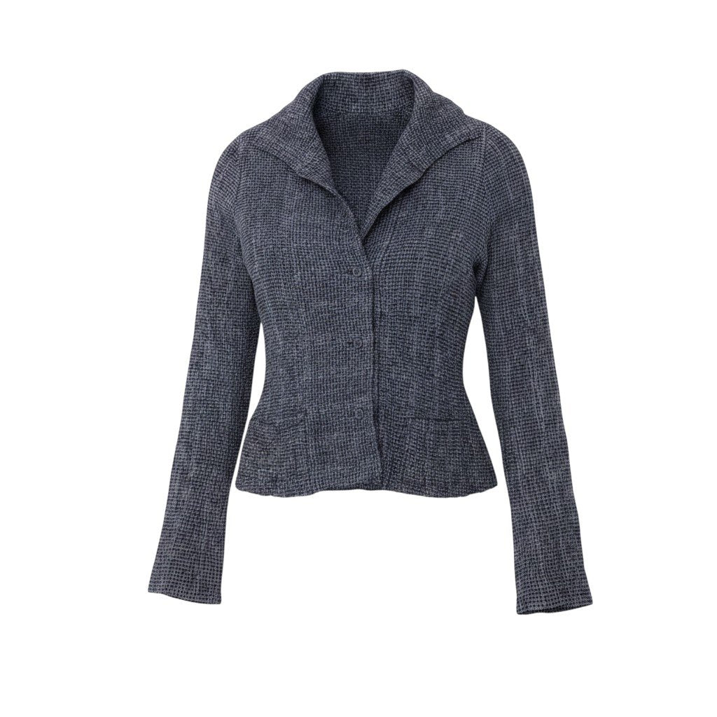 93h25 ISSEY MIYAKE Haat イッセイミヤケ ハート ロングスリーブシャツ チェック柄 ストレッチ 薄手 サイズ2 グレー系 レディースo07t