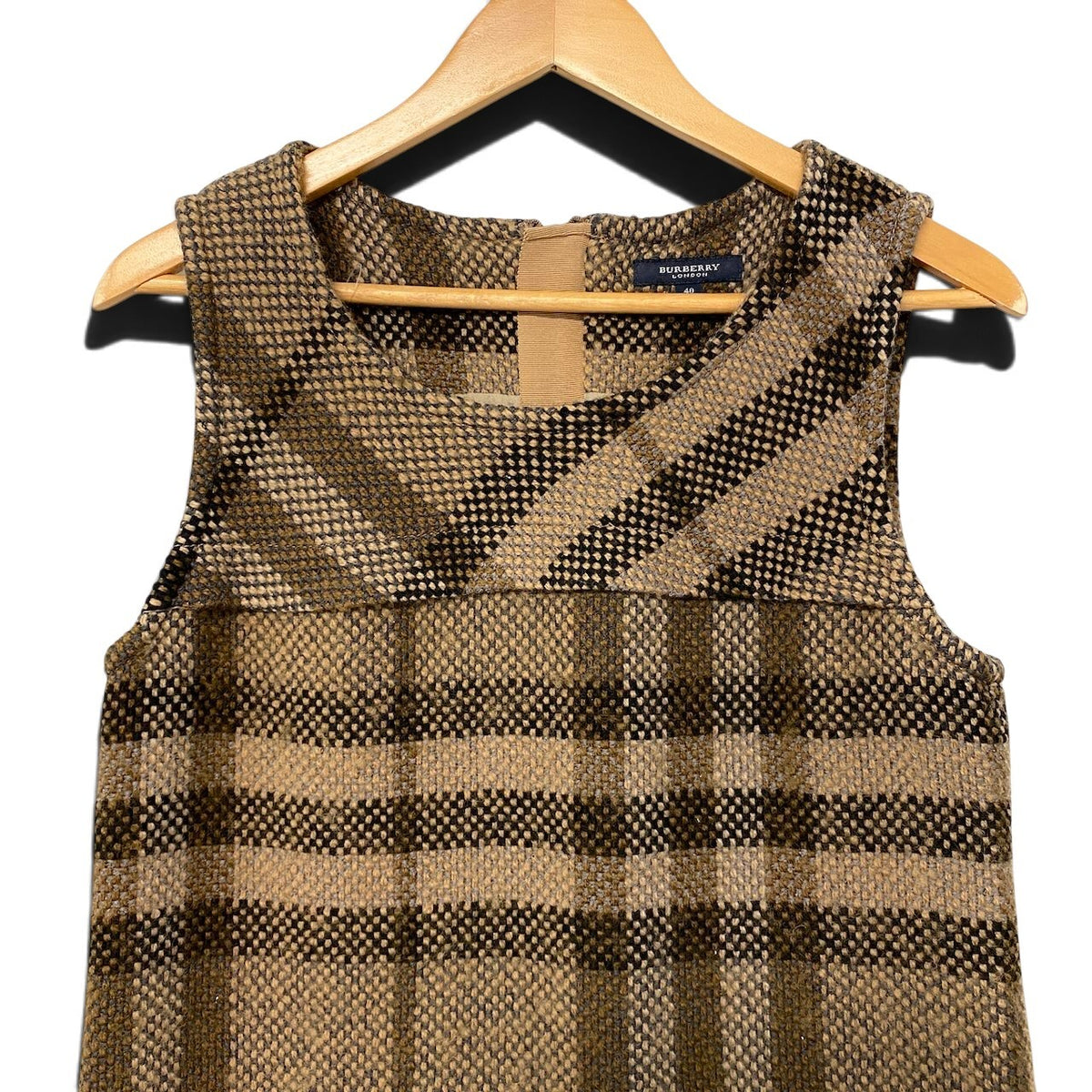 20j22 【美品】BURBERRY LONDON バーバリーロンドン ノースリーブワンピース ウールワンピース チェック柄 日本製 40サイズ ブラウン レディース 女性用u02t