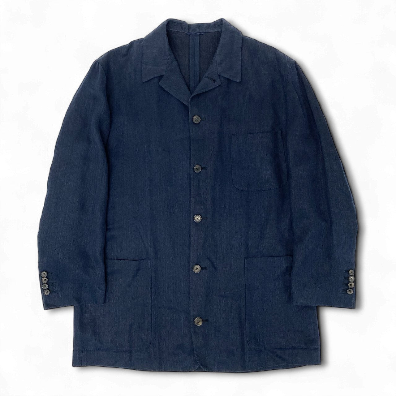 4k23 Hermès エルメス リネンジャケット アンコン ヘリンボーン PURE LINEN メンズ 紳士服 G10558 50 ネイビー 麻100％u02t