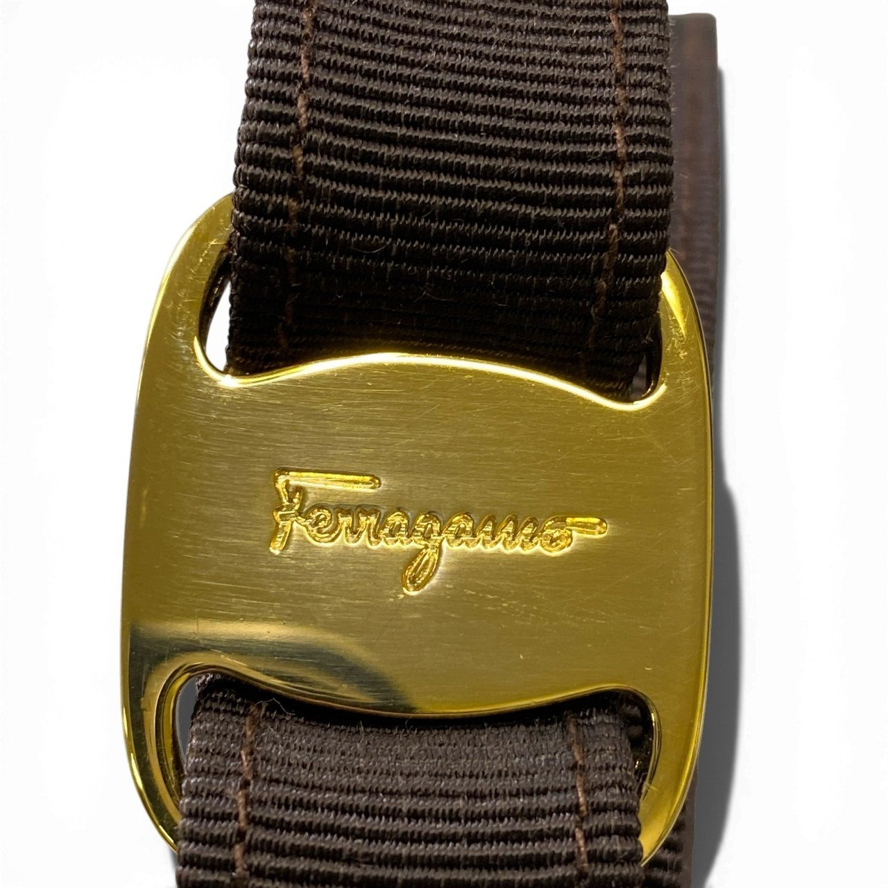 a6 Salvatore Ferragamo サルヴァトーレフェラガモ ヴァラリボン ベルト リボン イタリア製 6085 M ブラウン ゴールド レディースk02i