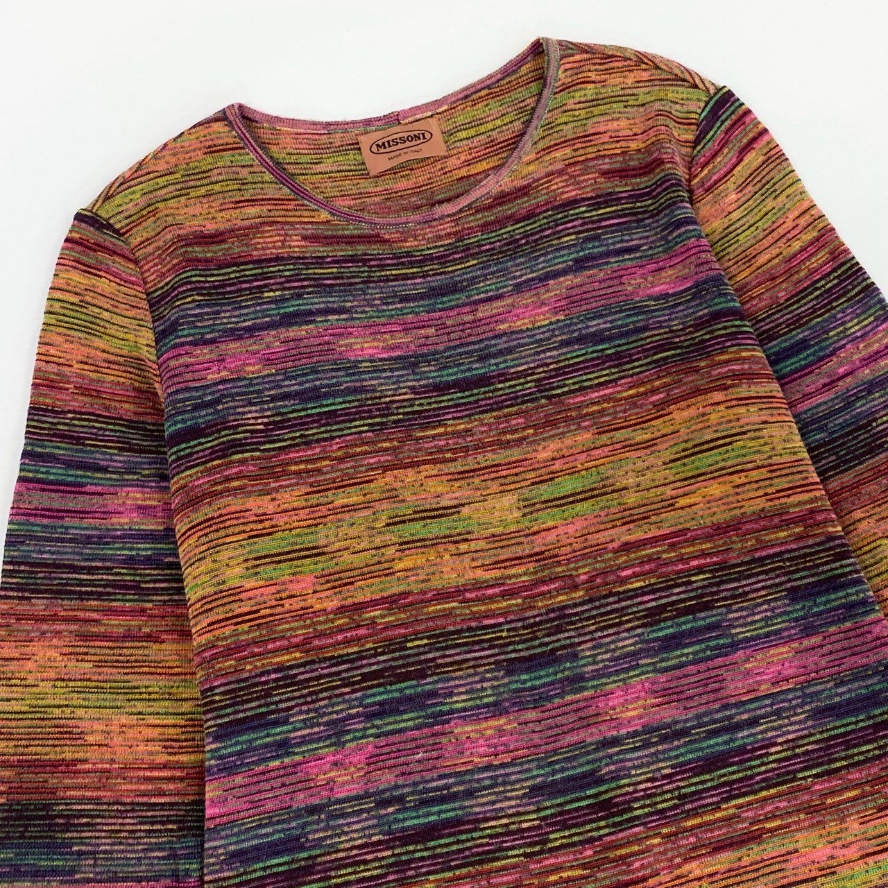 75j29 MISSONI ミッソーニ 長袖ニットワンピース ボーダー 膝丈 イタリア製 72サイズ マルチカラー レディースu02t