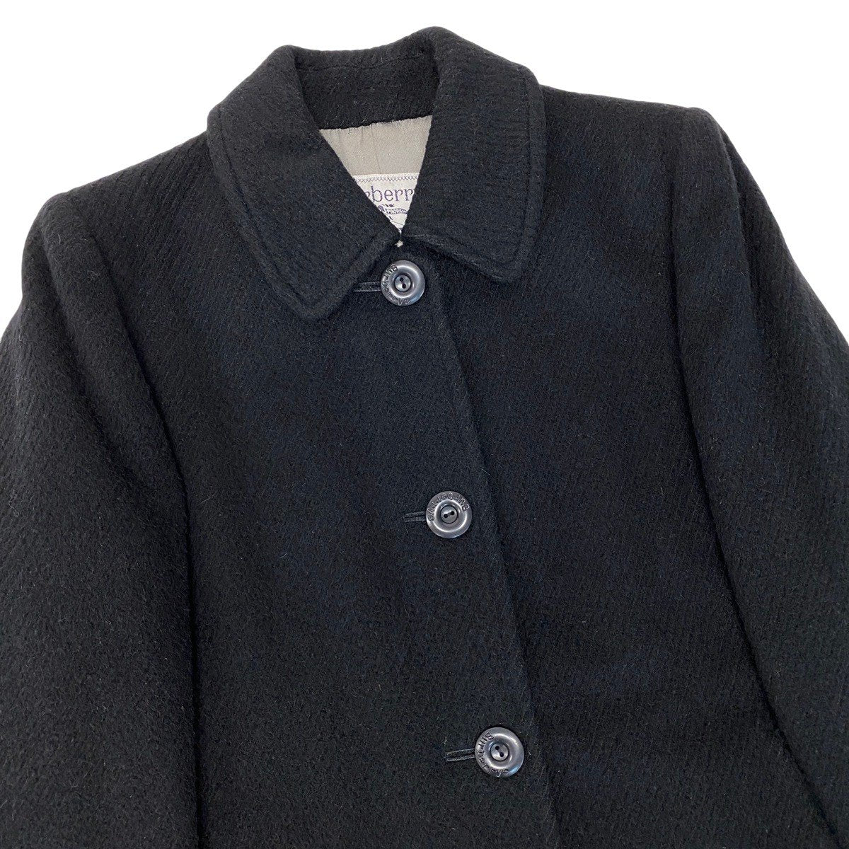 87h25 Burberrys バーバリー ステンカラーコート ウールコート サイズ7AB2 ブラック レディースo07t
