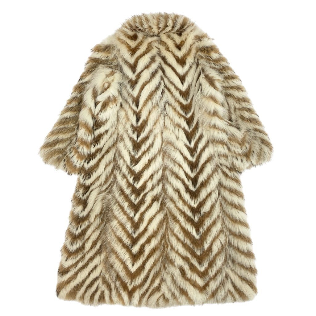 69L15 フォックスファー 超ロングコート 丈112cm ホワイト ブラウン サイズ11 最高級毛皮 FOX FUR レアデザイン リアルファーt18r