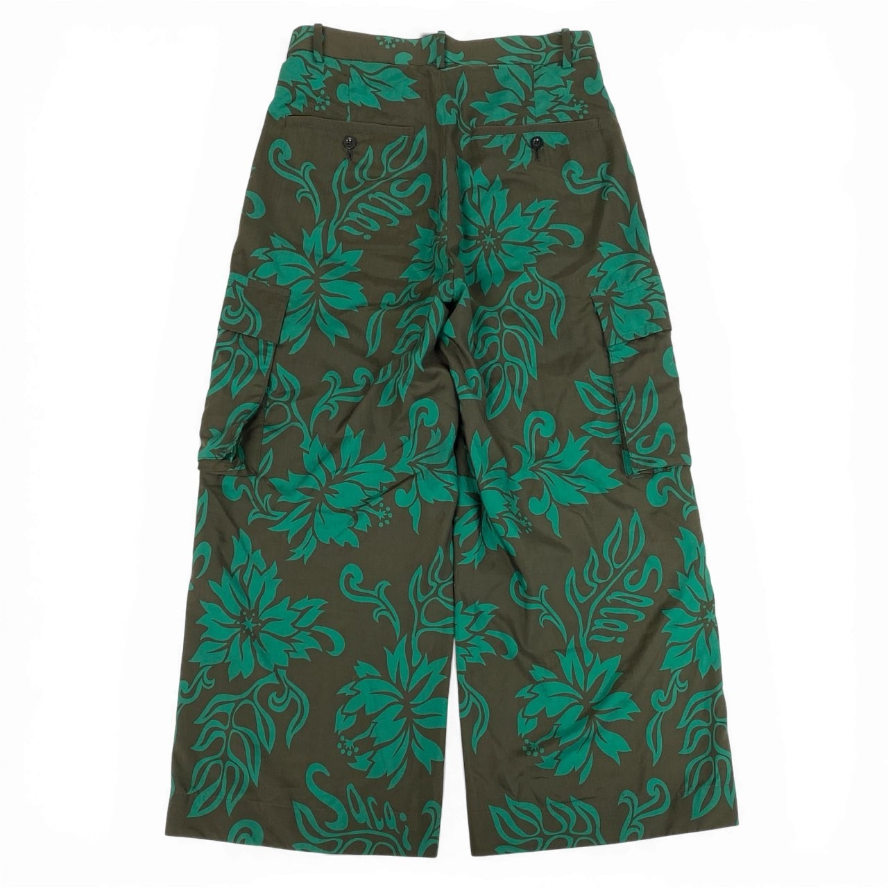 60a14 sacai サカイ 24-07056 2024SS ハイビスカス ワイドレッグ カーゴパンツ サイズ2 ブラウン/グリーンk02i