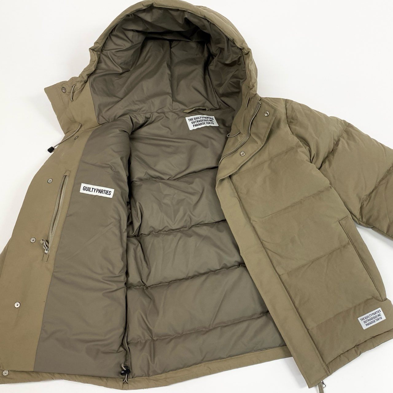 24L22 WACKO MARIA ワコマリア ナイロンダウンジャケット フーディー アウター 日本製 Sサイズ ベージュ メンズ 男性用o07t