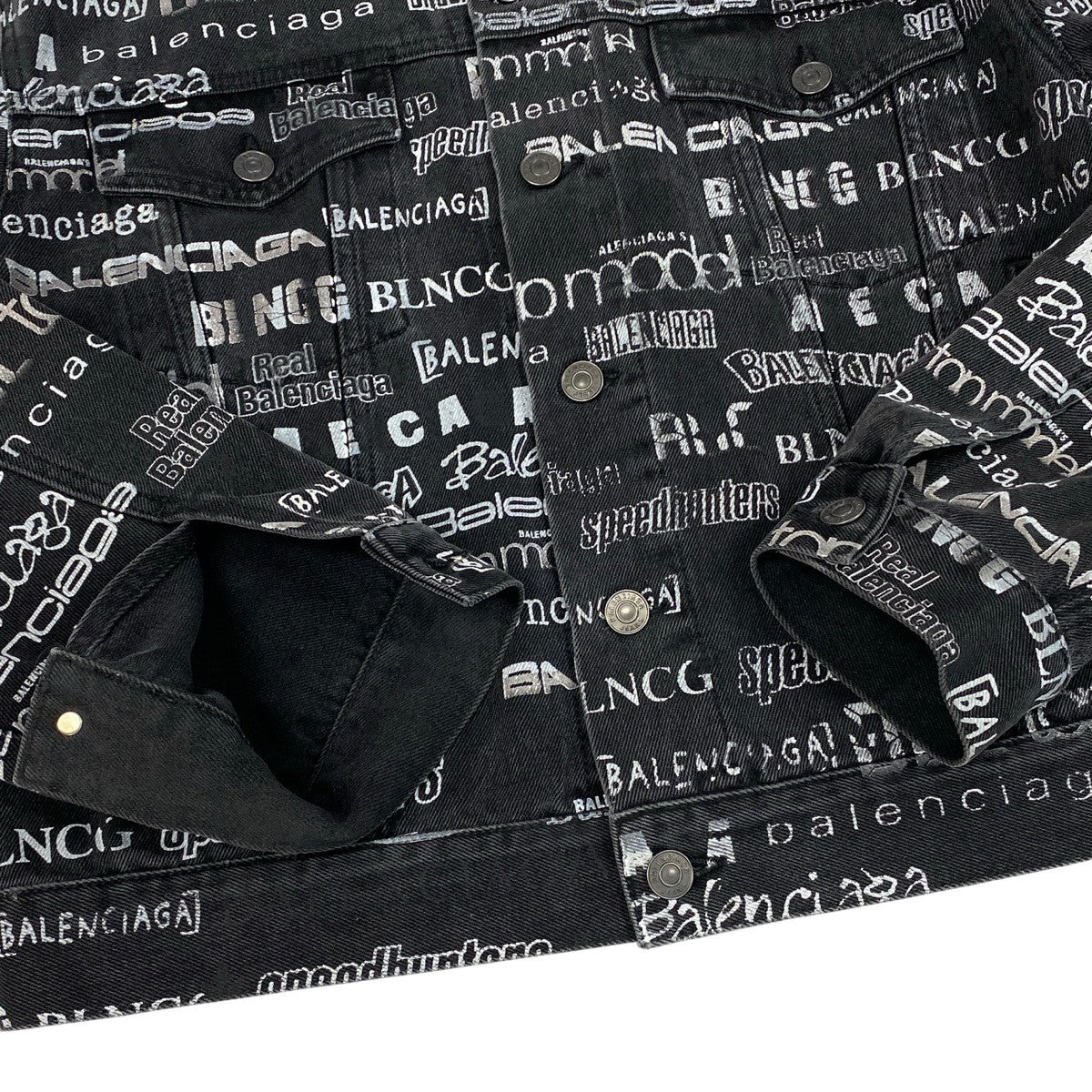 32f11 BALENCIAGA バレンシアガ 20AW Logo Print Denim Jacket ロゴプリント デニムジャケット 620731 44 ブラック コットン メンズo07t